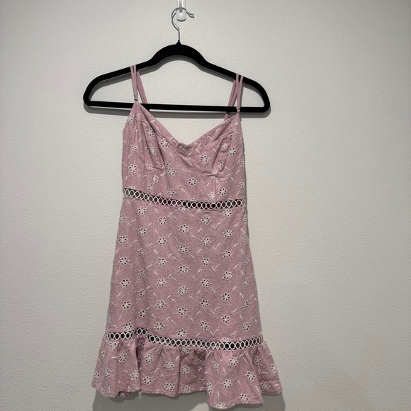 Astr Dresses & Skirts - Astr The Label Pink Eyelet Mini Dress Floral Lace Coquette Kawaii Cottagecore